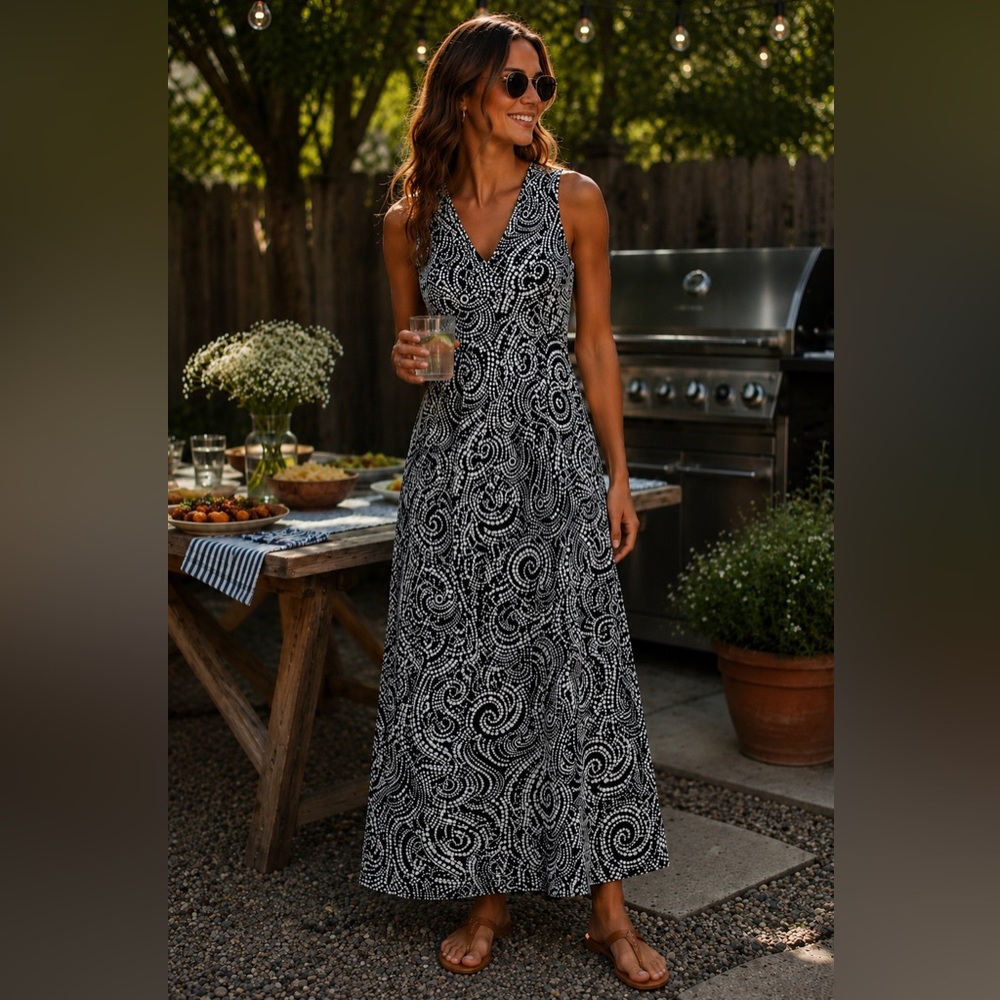 Charter Club Navy & White Paisley-Print Maxi Dress